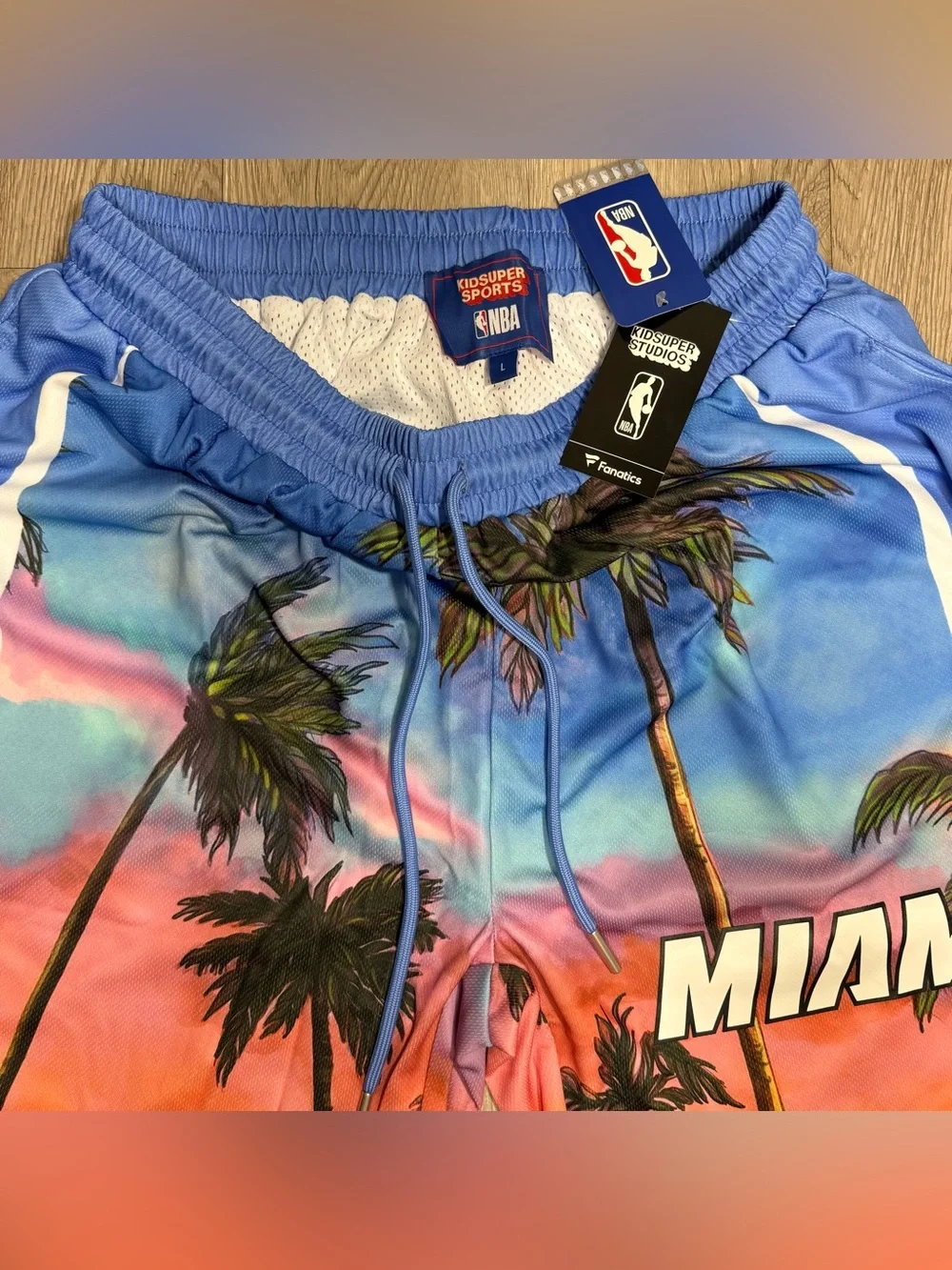 New Unisex NBA & KidSuper Studios Fanatics Blue Miami Heat Hometown Shorts L, XL